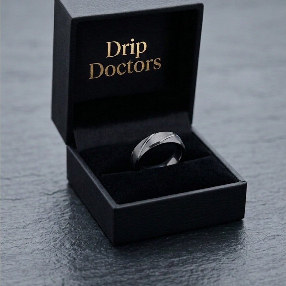 Drip Doctors Black Tungsten Men's Ring - Faceted Polished Finish